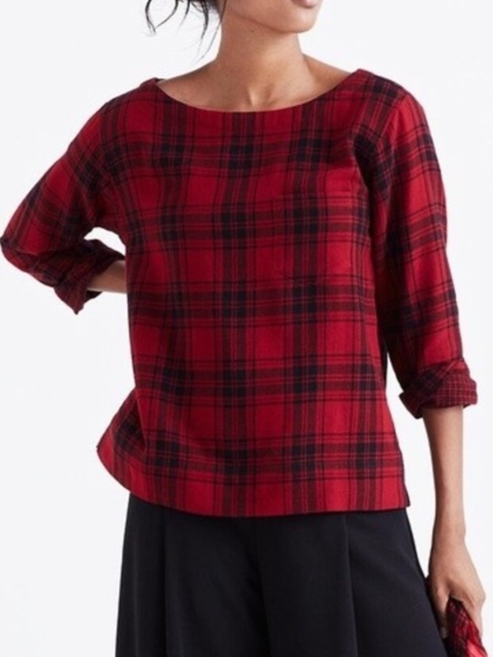 Madewell Herald Plaid Boatneck Flannel Top Size M